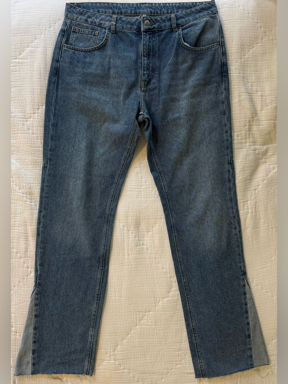Flaneur Homme Flared Straight Jeans 36 Blue Raw Hem Designer Denim Turkey Made